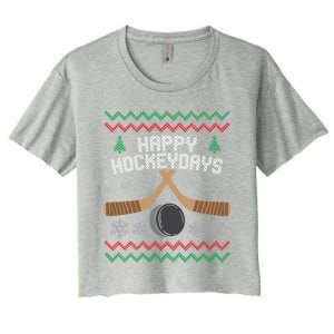 Happy Hockeydays Ice Hockey Player Ugly Christmas Sweater Gift Women's Crop Top Tee