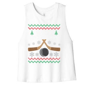 Happy Hockeydays Ice Hockey Player Ugly Christmas Sweater Gift Women's Racerback Cropped Tank