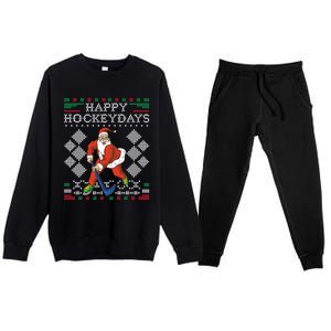 Happy Hockeydays Ice Hockey Player Ugly Christmas Sweater Gift Premium Crewneck Sweatsuit Set