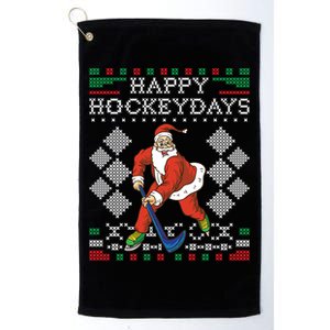 Happy Hockeydays Ice Hockey Player Ugly Christmas Sweater Gift Platinum Collection Golf Towel