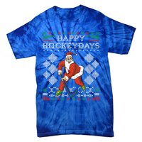 Happy Hockeydays Ice Hockey Player Ugly Christmas Sweater Gift Tie-Dye T-Shirt