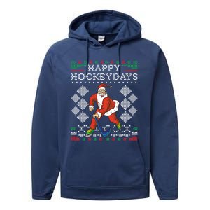 Happy Hockeydays Ice Hockey Player Ugly Christmas Sweater Gift Performance Fleece Hoodie