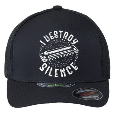 Harmonica Harmonicist I Destroy Silence Flexfit Unipanel Trucker Cap