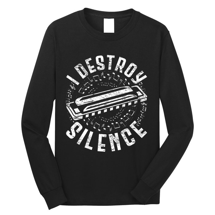 Harmonica Harmonicist I Destroy Silence Long Sleeve Shirt