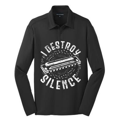 Harmonica Harmonicist I Destroy Silence Silk Touch Performance Long Sleeve Polo