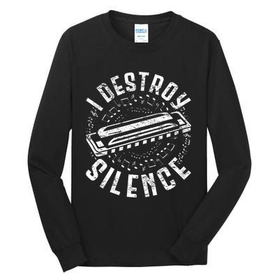 Harmonica Harmonicist I Destroy Silence Tall Long Sleeve T-Shirt