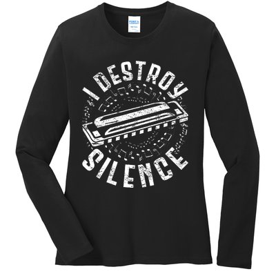 Harmonica Harmonicist I Destroy Silence Ladies Long Sleeve Shirt