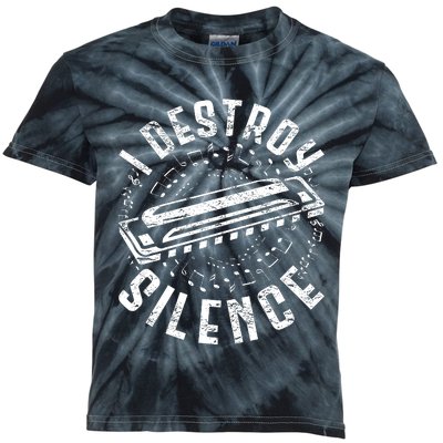 Harmonica Harmonicist I Destroy Silence Kids Tie-Dye T-Shirt