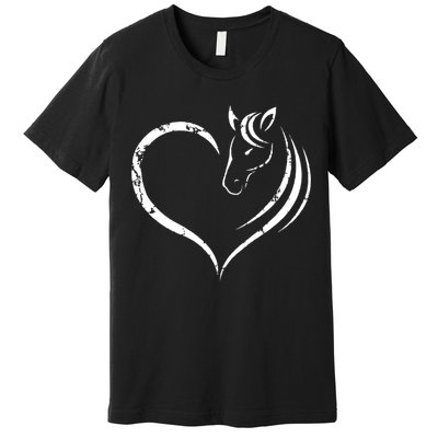 Horse Head Inside Heart Women Ladies Girls Teens Kids Gift Cool Gift Premium T-Shirt