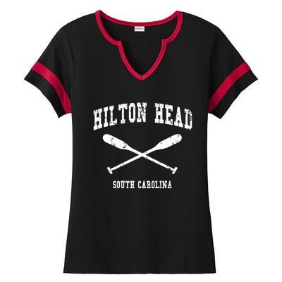 Hilton Head Island South Carolina Vintage Nautical Crossed O Funny Gift Ladies Halftime Notch Neck Tee