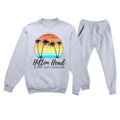 Hilton Head Island Retro Vintage Sunset South Carolina Premium Crewneck Sweatsuit Set