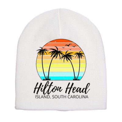 Hilton Head Island Retro Vintage Sunset South Carolina Short Acrylic Beanie