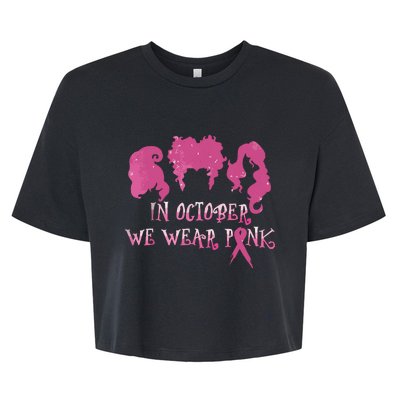 Halloween Hocus In October We Wear Pink Breast Cancer Pocus Bella+Canvas Jersey Crop Tee