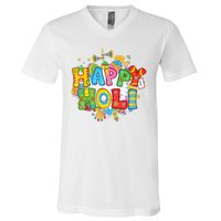 Happy Holi Indian Celebration Colors India Hindu V-Neck T-Shirt