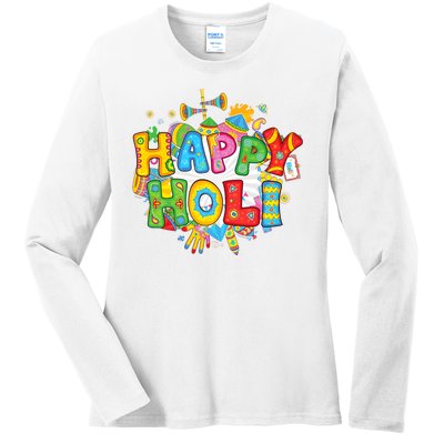 Happy Holi Indian Celebration Colors India Hindu Ladies Long Sleeve Shirt