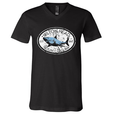 Hilton Head Island South Carolina Fishing Shark Fish Beach V-Neck T-Shirt