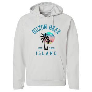 Hilton Head Island South Carolina Beach Palm Trees Summer Performance Fleece Hoodie