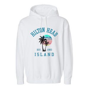 Hilton Head Island South Carolina Beach Palm Trees Summer Garment-Dyed Fleece Hoodie