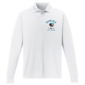 Hilton Head Island South Carolina Beach Palm Trees Summer Performance Long Sleeve Polo