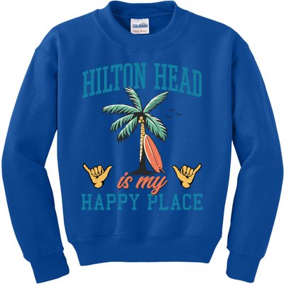 Hilton Head Is My Happy Place Retro Beach Palm Trees Summer Great Gift Kids Sweatshirt