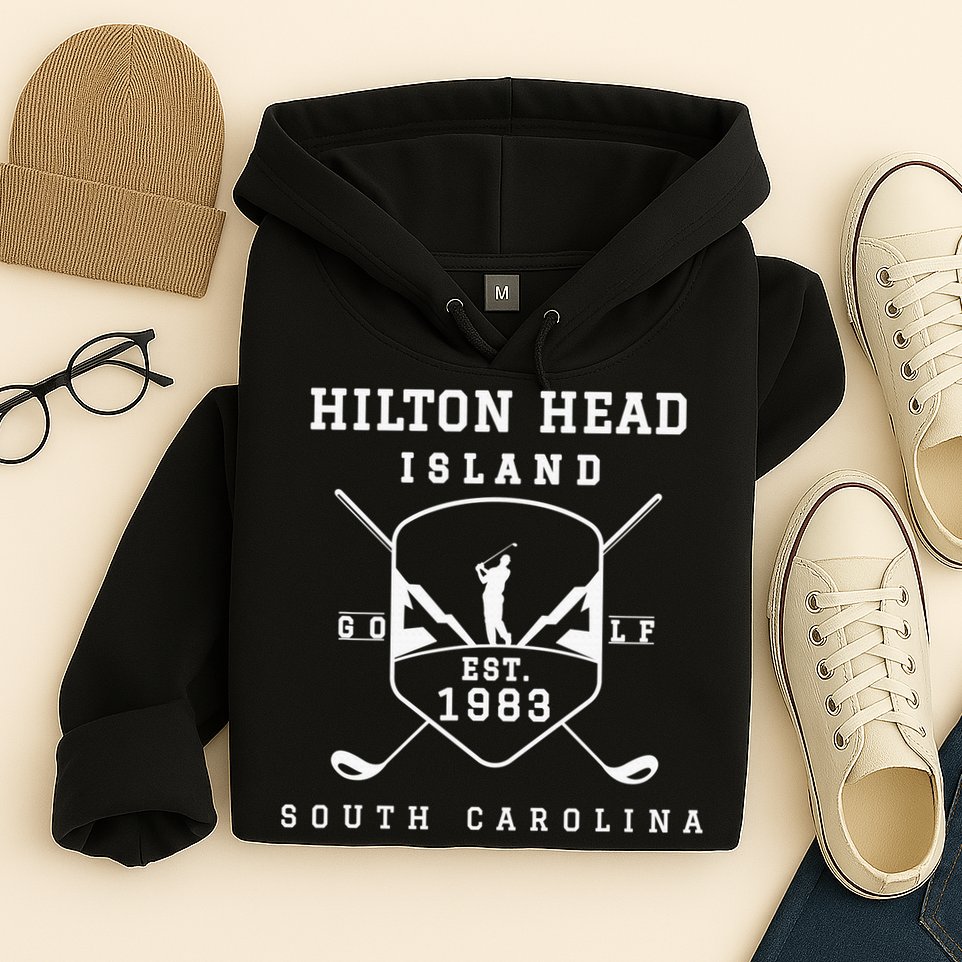 Hilton Head Island Est.1983 Golfer With Golf Club Funny Hoodie