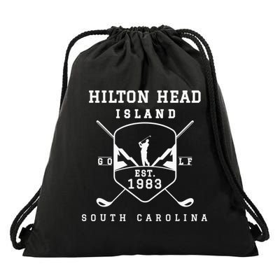 Hilton Head Island Est.1983 Golfer With Golf Club Funny Drawstring Bag