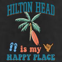 Hilton Head Island Is My Happy Place Beach Palm Trees Summer Gift 7 Panel Mesh Trucker Snapback Hat