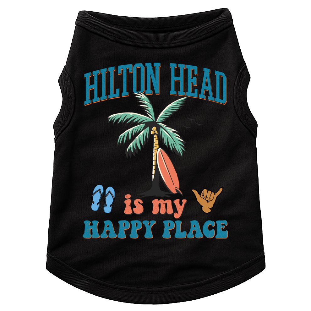 Hilton Head Island Is My Happy Place Beach Palm Trees Summer Gift Doggie Tank