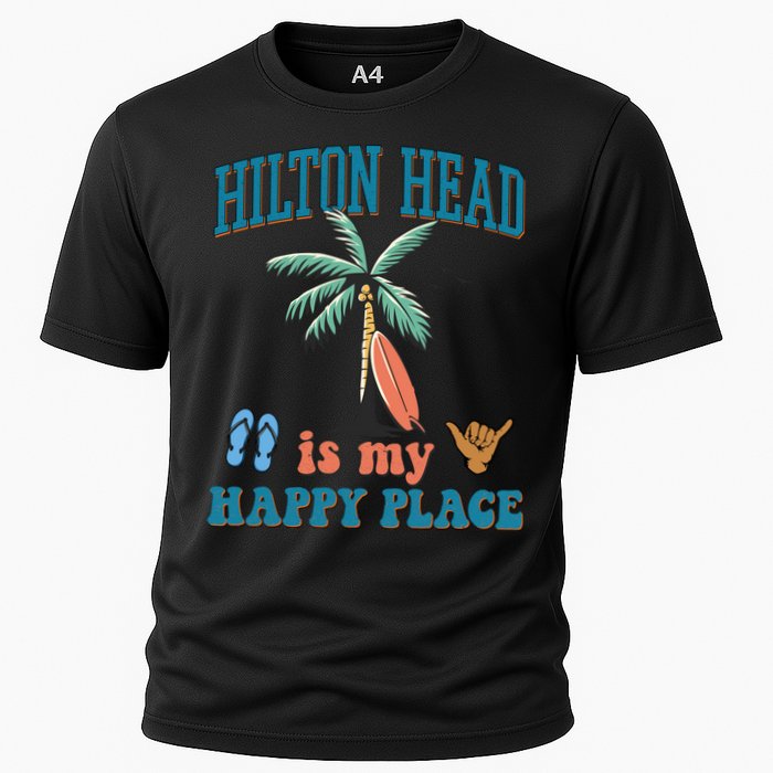 Hilton Head Island Is My Happy Place Beach Palm Trees Summer Gift Cooling Performance Crew T-Shirt