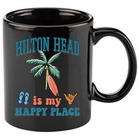 Hilton Head Island Is My Happy Place Beach Palm Trees Summer Gift 11oz C Handle Ceramic Mug