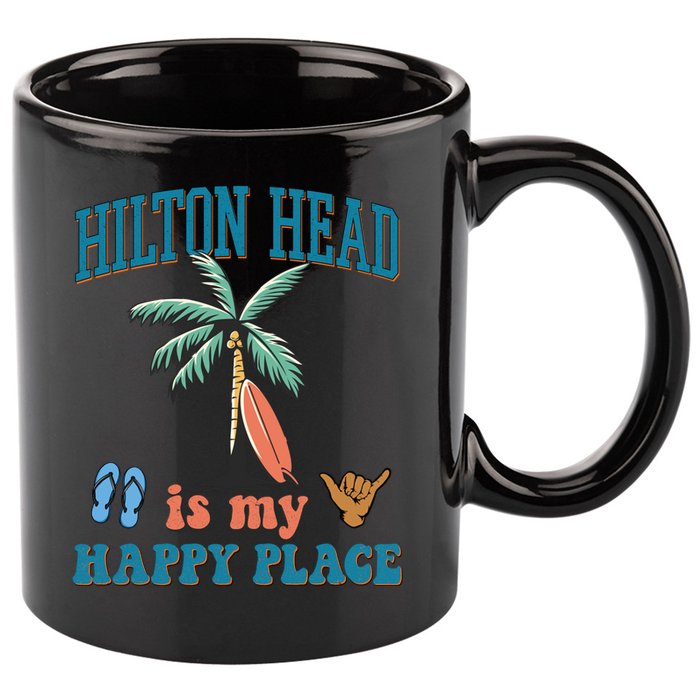 Hilton Head Island Is My Happy Place Beach Palm Trees Summer Gift 11oz C Handle Ceramic Mug