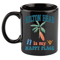 Hilton Head Island Is My Happy Place Beach Palm Trees Summer Gift 11oz C Handle Ceramic Mug