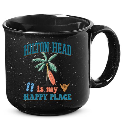 Hilton Head Island Is My Happy Place Beach Palm Trees Summer Gift 15oz Campfire Ceramic Mug