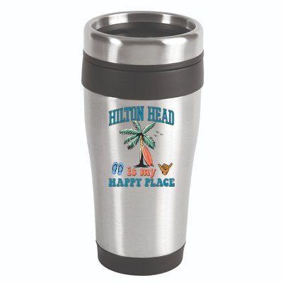 Hilton Head Island Is My Happy Place Beach Palm Trees Summer Gift 16oz Travel Tumbler