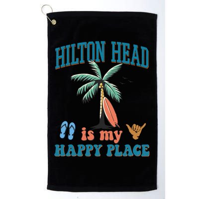 Hilton Head Island Is My Happy Place Beach Palm Trees Summer Gift Golf Towel