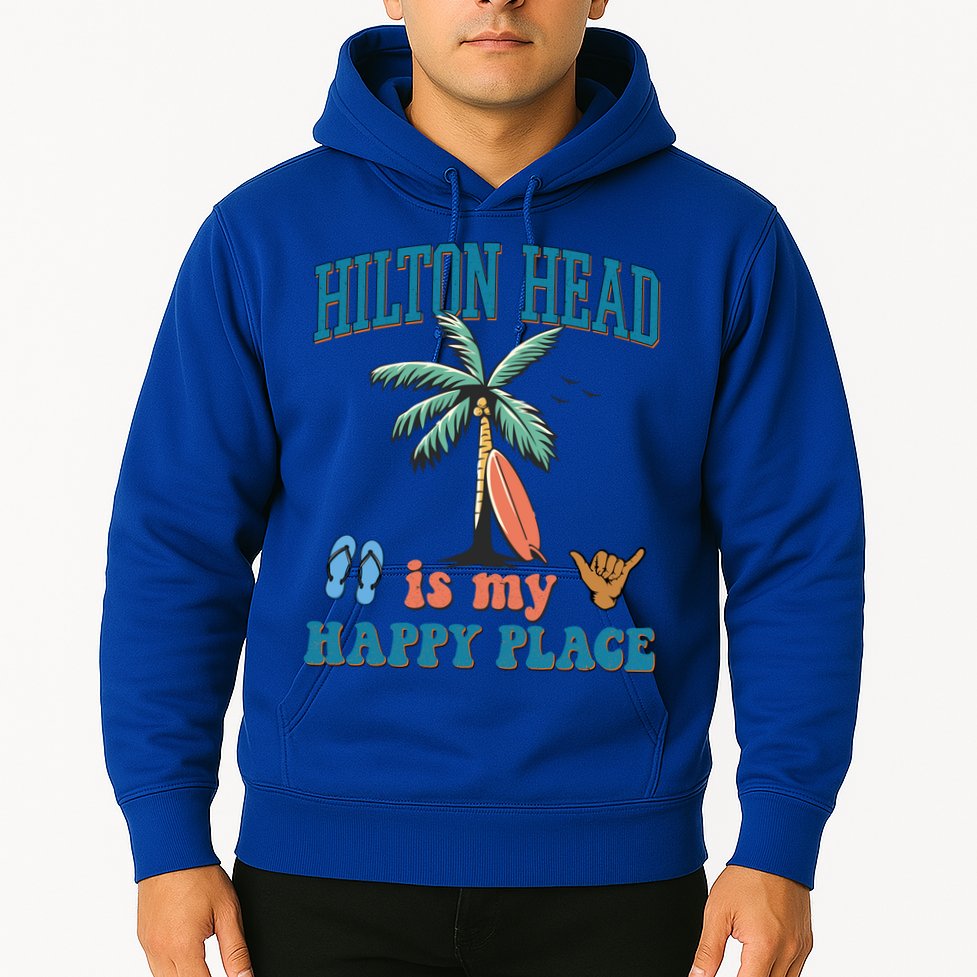 Hilton Head Island Is My Happy Place Beach Palm Trees Summer Gift Hoodie