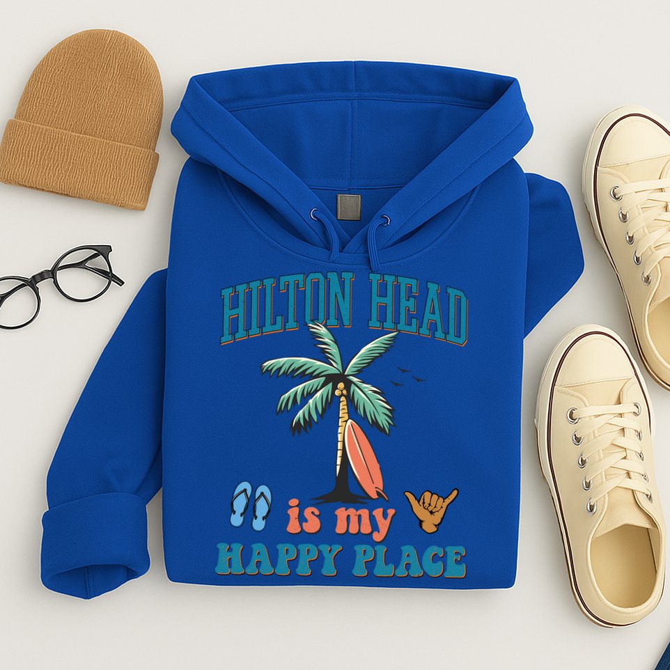 Hilton Head Island Is My Happy Place Beach Palm Trees Summer Gift Hoodie