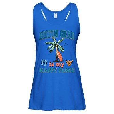Hilton Head Island Is My Happy Place Beach Palm Trees Summer Gift Ladies Essential Flowy Tank