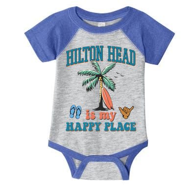 Hilton Head Island Is My Happy Place Beach Palm Trees Summer Gift Infant Baby Jersey Bodysuit