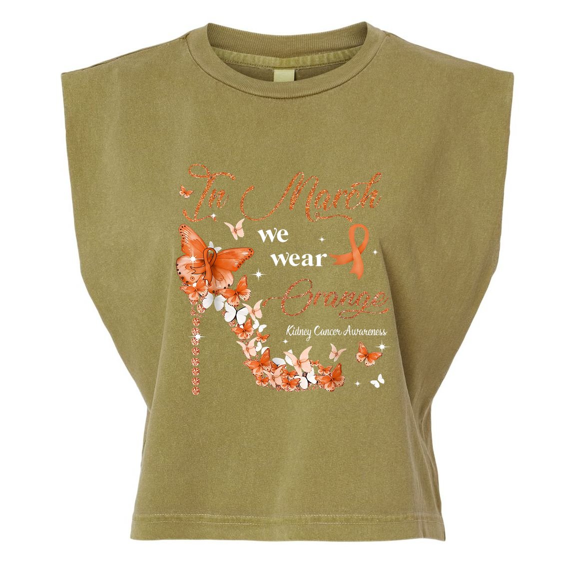 High Heel In March We Wear Orange Multiple Sclerosis Warrior Garment-Dyed Women's Muscle Tee