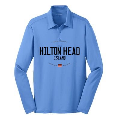 Hilton Head Island South Carolina Beach Waves Funny Gift Silk Touch Performance Long Sleeve Polo