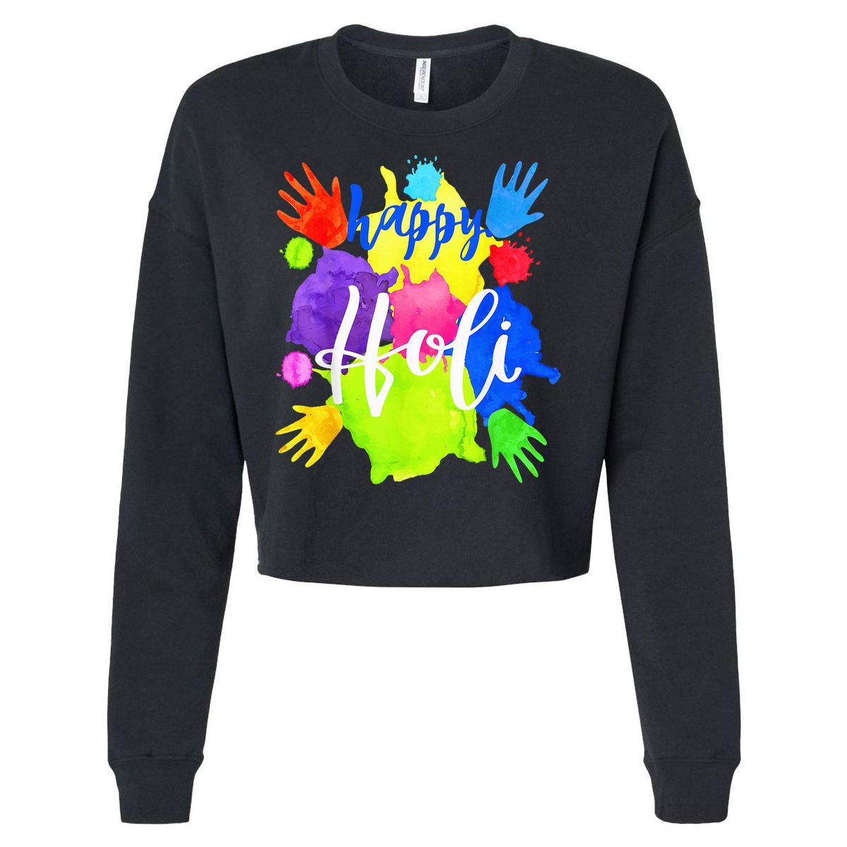 Happy Holi India Hindu Festival Cropped Pullover Crew