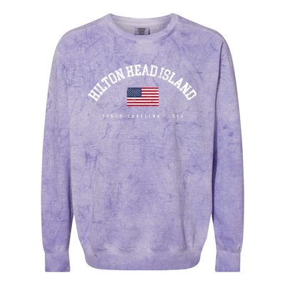 Hilton Head Island Sc Retro American Flag Usa City Name Gift Colorblast Crewneck Sweatshirt