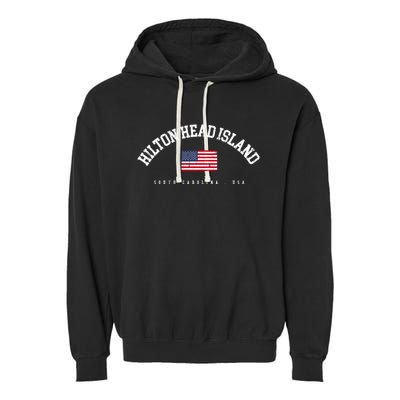 Hilton Head Island Sc Retro American Flag Usa City Name Gift Garment-Dyed Fleece Hoodie