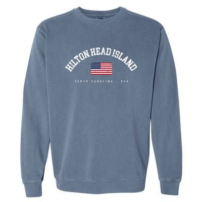 Hilton Head Island Sc Retro American Flag Usa City Name Gift Garment-Dyed Sweatshirt