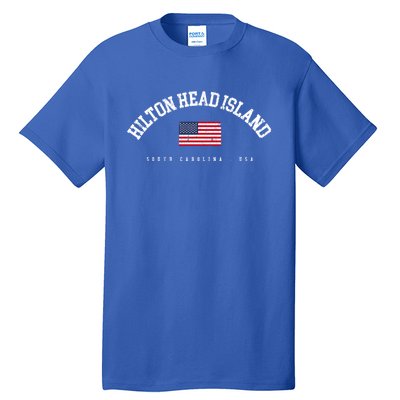 Hilton Head Island Sc Retro American Flag Usa City Name Gift Tall T-Shirt