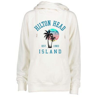 Hilton Head Island South Carolina Beach Palm Trees Summer Womens Funnel Neck Pullover Hood