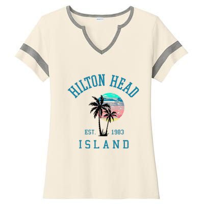 Hilton Head Island South Carolina Beach Palm Trees Summer Ladies Halftime Notch Neck Tee