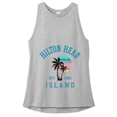 Hilton Head Island South Carolina Beach Palm Trees Summer Ladies PosiCharge Tri-Blend Wicking Tank