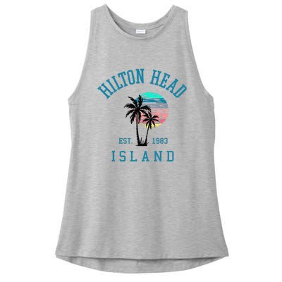 Hilton Head Island South Carolina Beach Palm Trees Summer Ladies PosiCharge Tri-Blend Wicking Tank